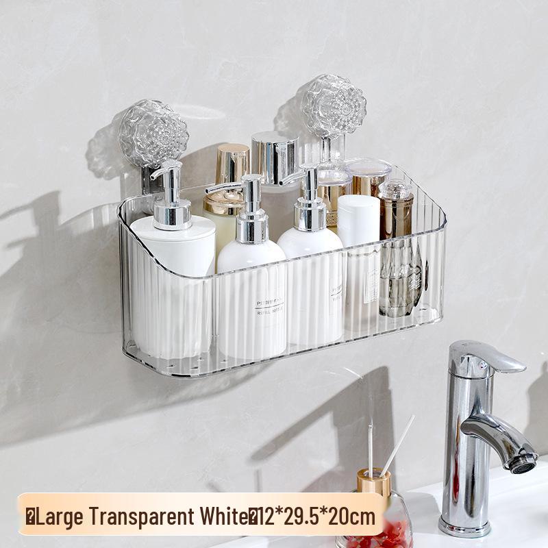 PET Suction Cup No-Drill Wall Mount Bathroom Storage Rack for Cosmetics