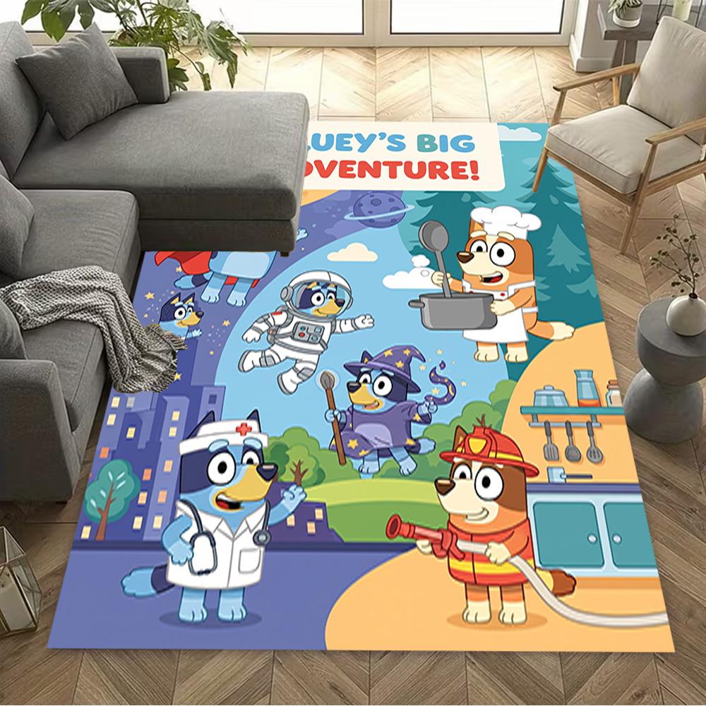 Bluey Friends Adventure Floor Mat Design for Study Room Playrooms Dining Room Kitchen Antislip Carpet Anime Office Decor