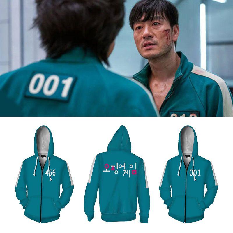 Luxuriöse Squid Game 001 456 Grüne Reißverschluss-Hoodie-Jacke Netflix-inspirierte Oberbekleidung