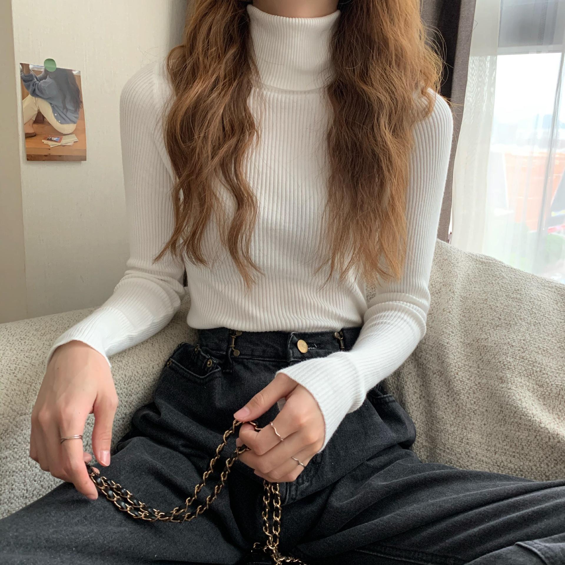 

Ребристый пуловер, женский свитер, джемпер, зимняя тонкая водолазка, вязаные свитера, женский мягкий теплый трикотаж с длинными рукавами, свитер one size белый