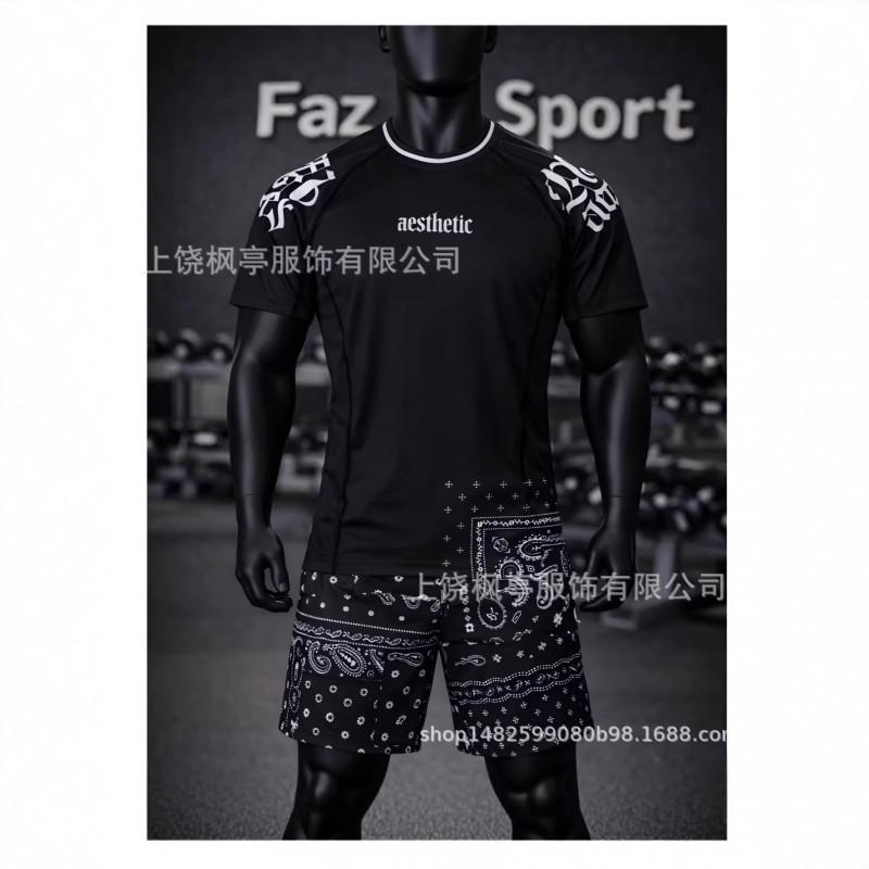 Mens Athletic Wrestling Short Sleeve T-Shirt Shorts Set Sportswear Lightweight Casual Training Outfit