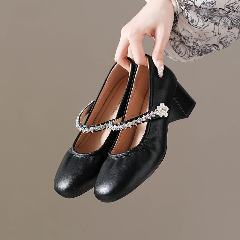 2025 spring and autumn new French soft leather soft bottom round head with Mary Jane single shoes small fragrant wind light mouth small leather shoes