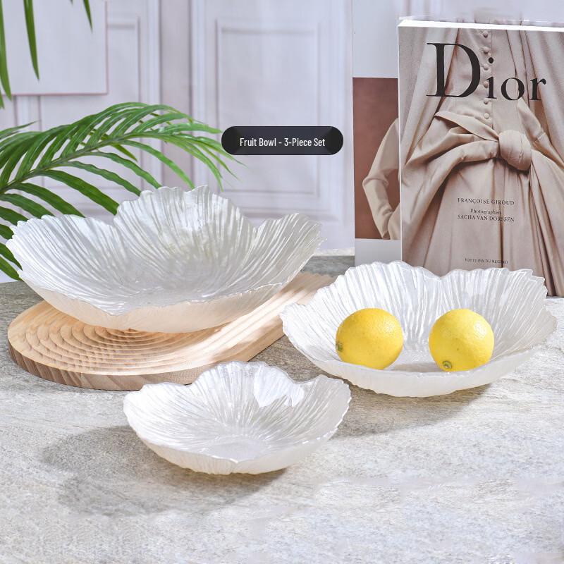 Ruhan Pearlescent White Floral Glass 3-Compartment Dumpling Plate