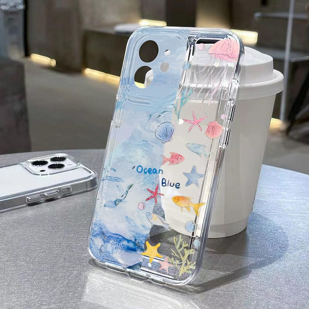 Ocean Animal Cute Phone Case For iPhone 11 Case iPhone 15 13 14 12 17 16 Pro Max 8 7 Plus XR XS SE Clear Protective Cover Funda
