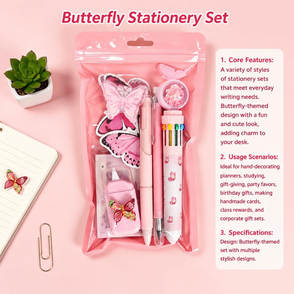 Complete Stationery Stationery Kit Dreamy Butterfly Theme Ballpoint Pen Gel Pen  School Supplies