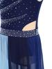 Girls Modern Lyrical Dance Dress Sleeveless Mock Neck Chiffon Costume with Rhinestones Color Block Side Split & Invisible Zipper