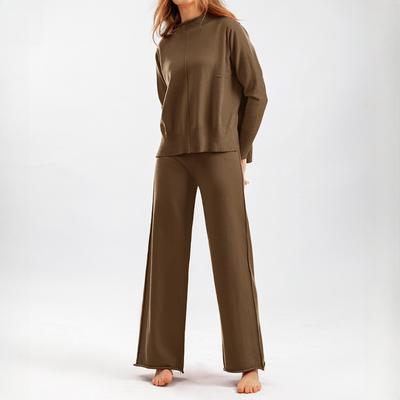 Conjunto de Suéter Tricotado de Duas Peças para Outono e Inverno Feminino, Solto e Casual, Conjunto de Calças de Perna Larga com Estilo Elegante