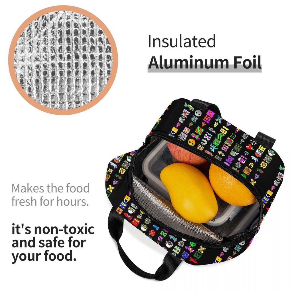 Sac à lunch isotherme Geometry Dash pour enfants Sac isotherme scolaire Boîte alimentaire thermique Sac fourre-tout Contenant de boîtes à lunch portables