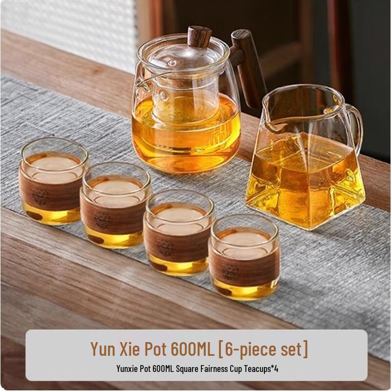 HANDUNYOU Glass Teaware Set with Walnut Accents