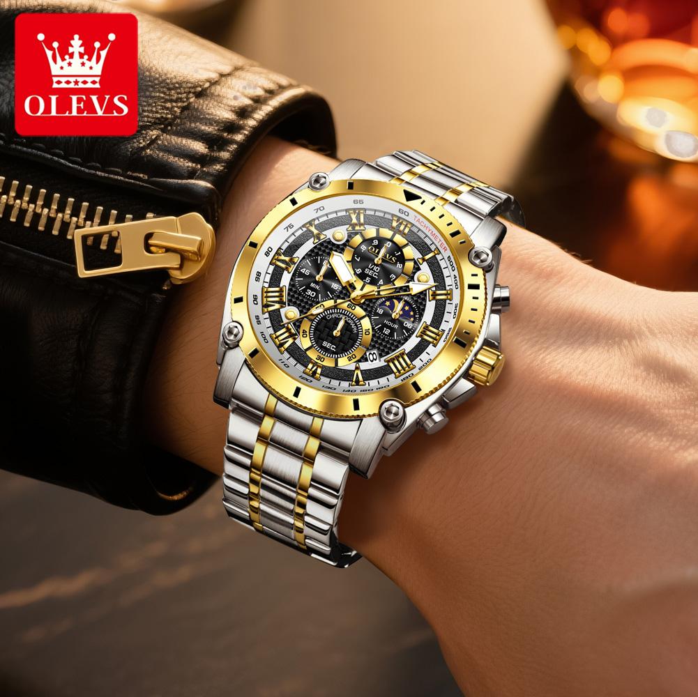 OLEVS 3689 Quartz Men's Watch Multi-functional Date Moon Phase Waterproof Luminous Watch for Men Sports Hand Clock