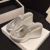 Thick Bottom Slope Heel Slippers Female Internet Celebrity Popular Fashion Word Open Toe Waterproof Table Cool Slippers Small Person Height