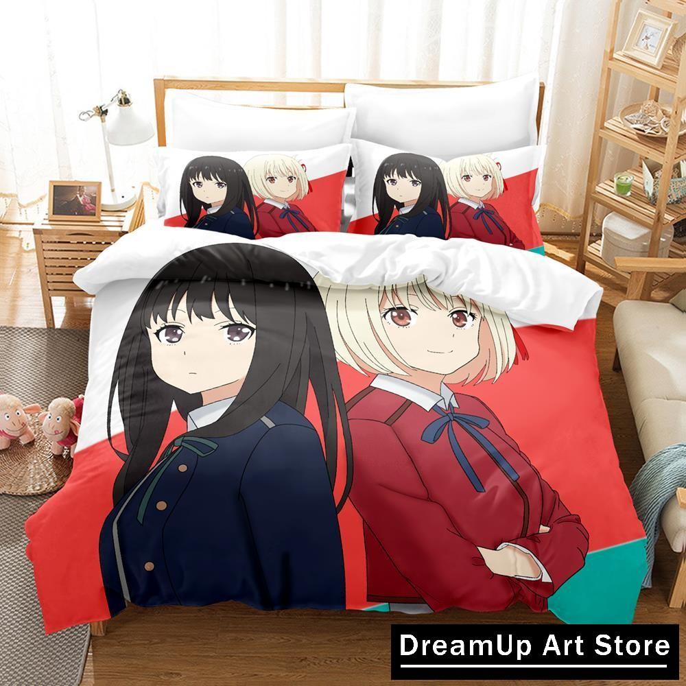 3D-Druck Mode Anime Lycoris Recoil Bettwäsche Set Jungen Mädchen Twin Queen Full Size Bettbezug Kissenbezug Bett Erwachsene Schlafzimmer