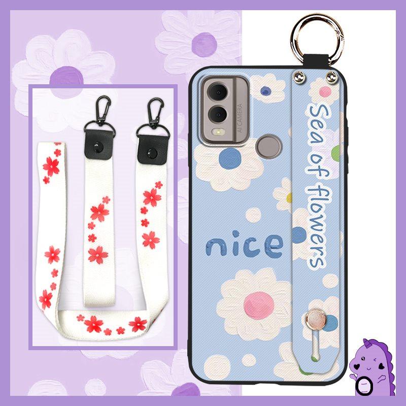 Soft Case Flower Phone Case For Nokia C22 Wristband Durable Ring Waterproof Lanyard Oil Painting Back Cover Silicone