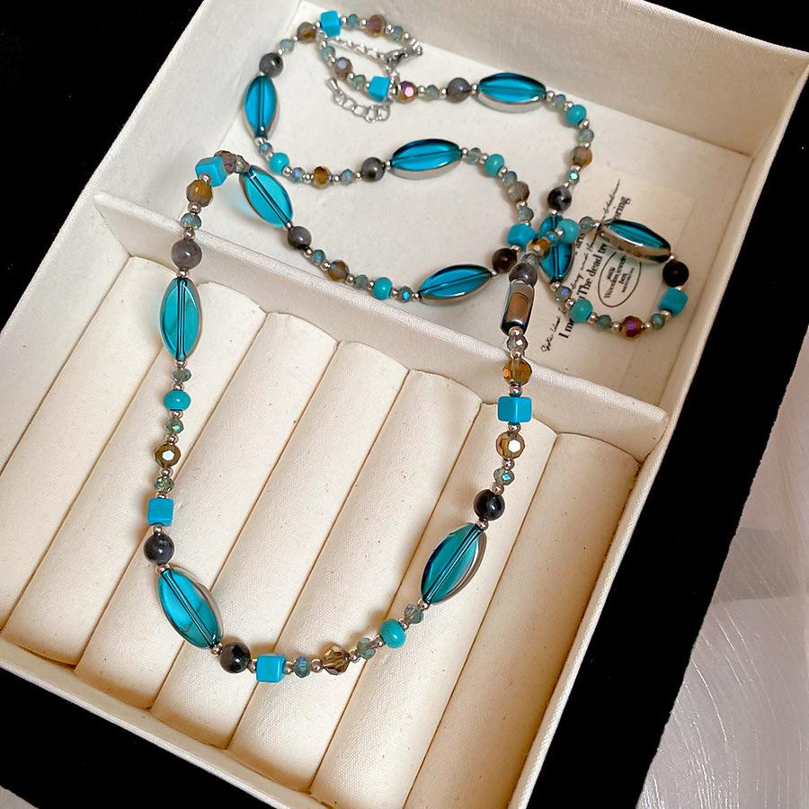 Summer dopamine stained glass crystal beaded necklace collarbone chain design sense niche item decoration