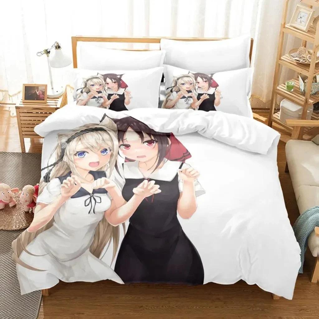 3D Print Anime Kaguya-sama Love Is War Mis Huiye Beding Set Young Boys Young Girls Twin Quen Sized Dimensions Soft Duvet Cover Pilowcase Bed Children
