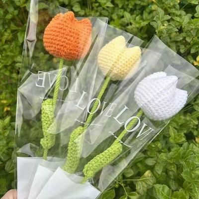 Tejido a Mano Flor de Ganchillo Tulipanes Algodón Flor Preservada Ganchillo Artificial Ramo Floral Ramo de Flores Hecho a Mano