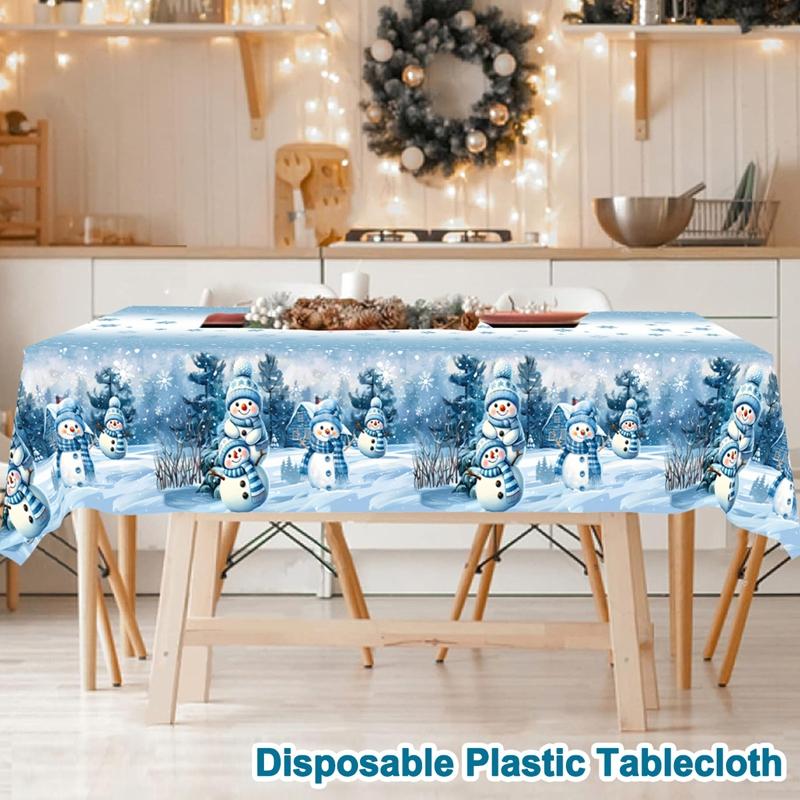 Blue Christmas Tablecloth Wonderland Snowman Table Cover Christmas Decorations for Home 2026 Xmas Table Decor Navidad New Year