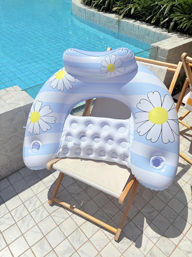 Ins Style Sequin Flower Inflatable Pool Float: U-Shaped Lounge Chair with Net