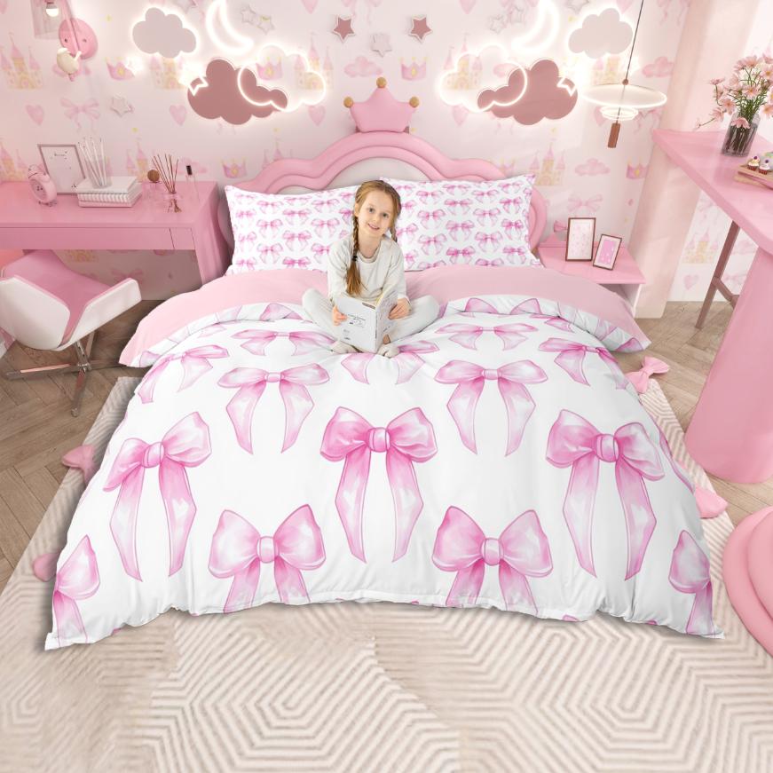 Comforter Homewish Girls Bow Bowtie Bow Knot Ribbon Bedding Setcolorful Glitter Print Bed Set For Princess