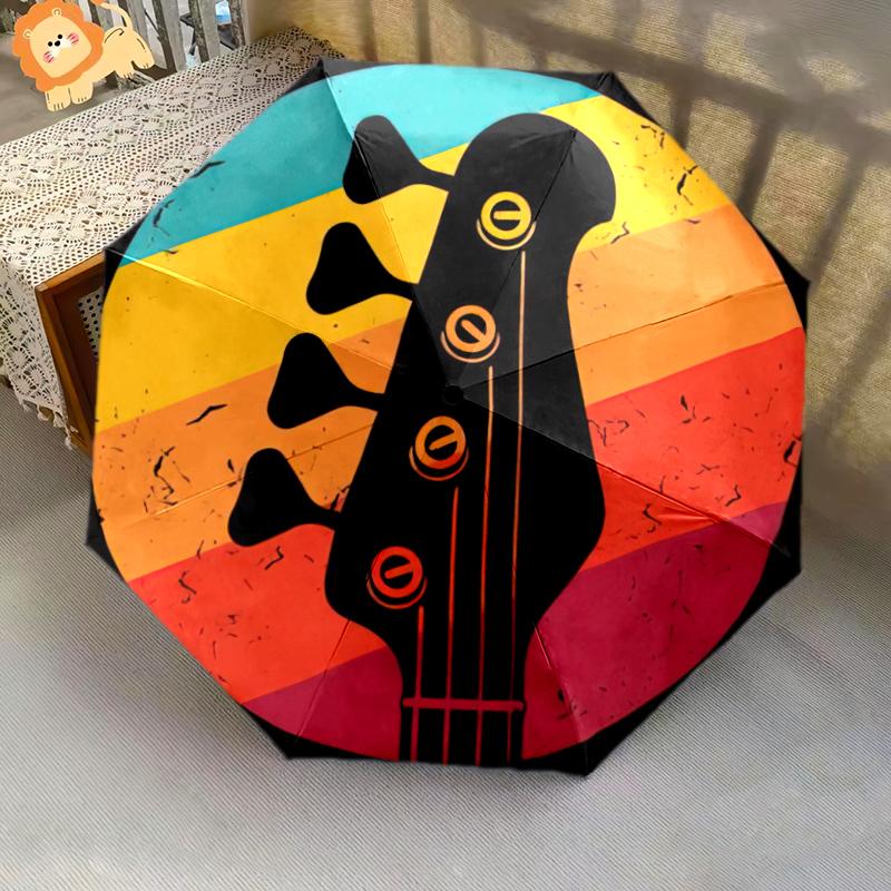 1 Stück Musik-Thema Regenschirm Tragbarer Faltregenschirm Eisenrahmen Lochknochenstruktur Outdoor Heimregenschirm A26