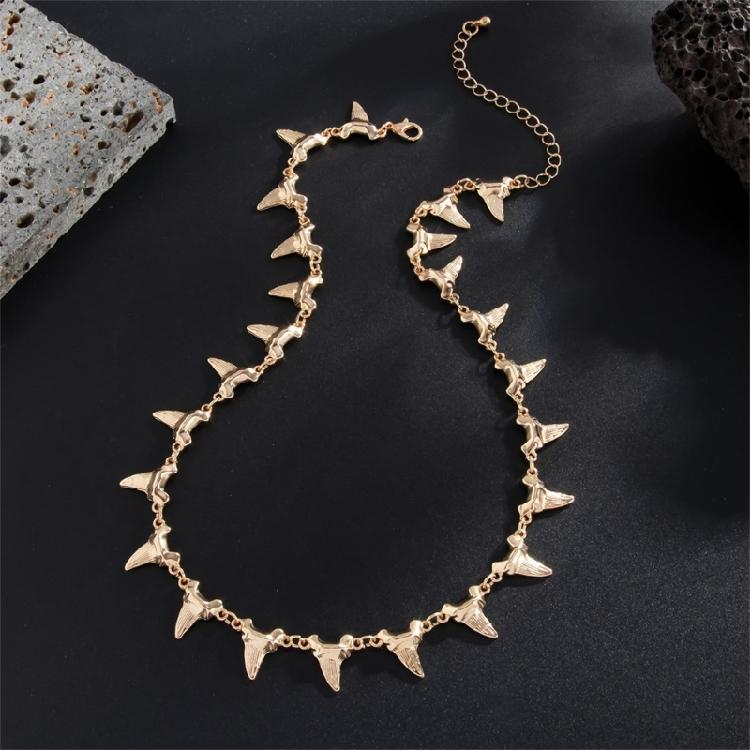 Contemporary Shark Tooth Necklace Bracelet Alloy Jewelry Gold Silver Wrist Bangle Neckwear For Men Women Trendy Look