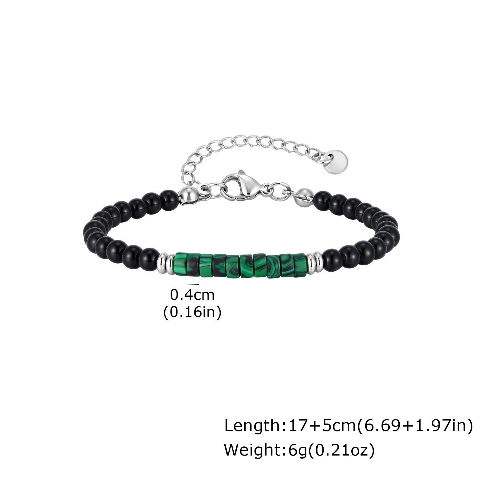 

Minimalist Black Agate Beads Bracelet Malachite Natural Stone Adjustable Stainless Steel Chain Bracelets for Men Fashion Jewelry