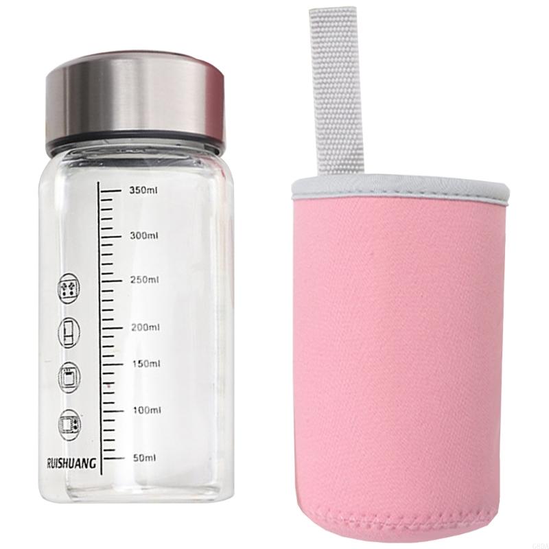 

G8DA Durable 350ml Glass Bottle With Precise Measurement Microwave Safe Leak proof розовый