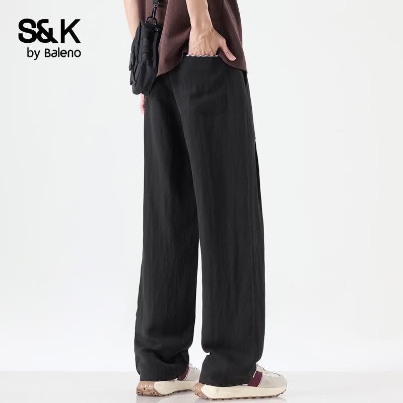 Baleno Men's S&K Linen Blend Straight Casual Pants