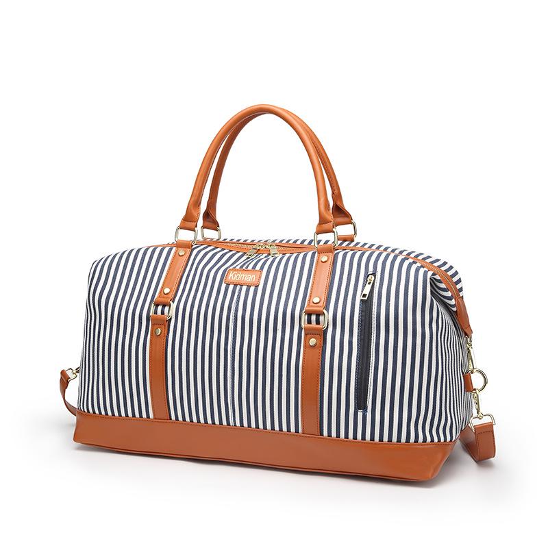 Fitness Bag, Canvas Striped Hand-held Travel Bag, Luggage Bag