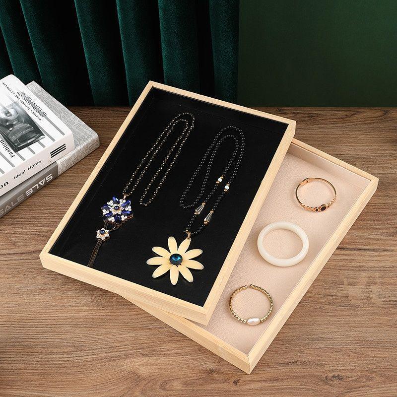 Bamboo Jewelry Display Tray with Velvet Lining for Bracelets & Necklaces
