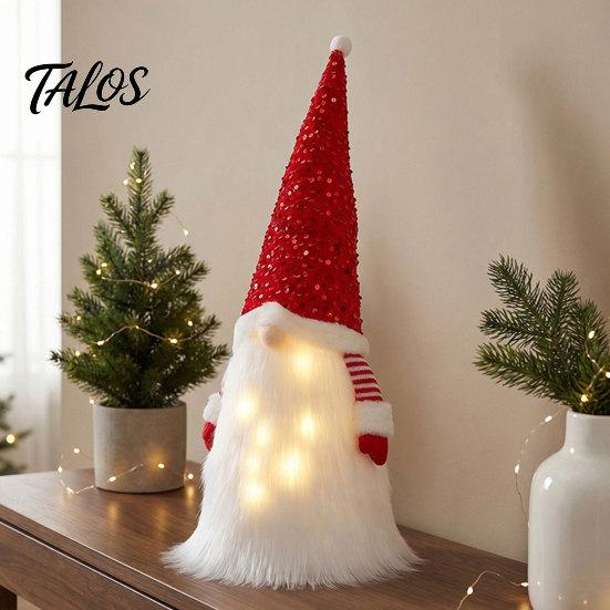 Christmas Gnome Decoration Light-Up with Sequins, Soft Plush Doll Red Fabric Hat And White Beard for Holiday Indoor Home Office Tabletop Mantel Decor