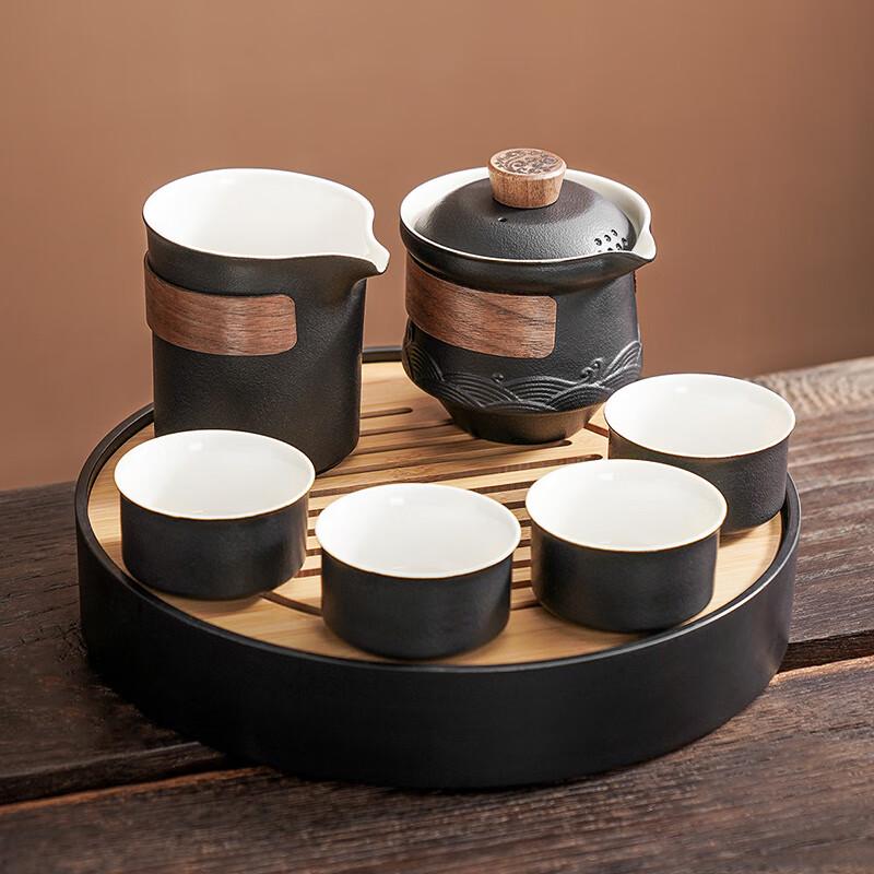 Lainuo Black Pottery Wave Tea Set