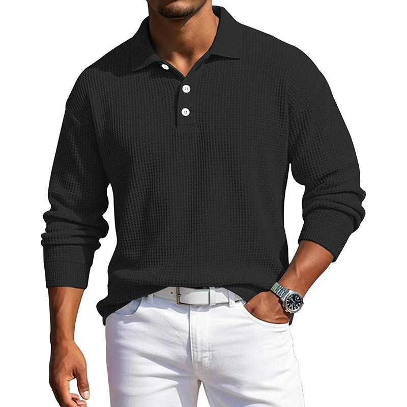 Men's Long Sleeve Turn Down Collar Polos Business Casual Solid Color Pull On Polo Shirts Men Classic Style Tees Tops