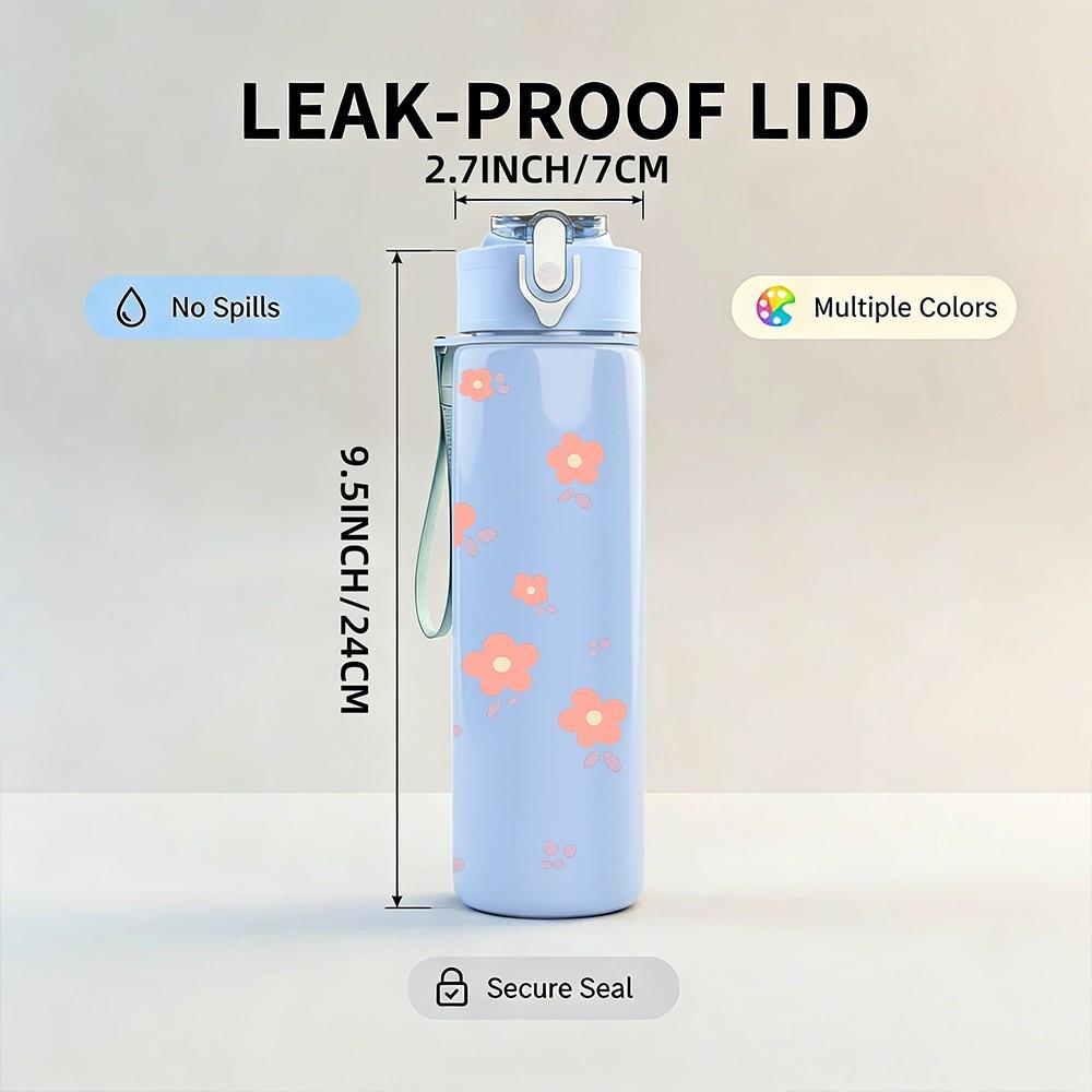 1PC Tiny Pink Simple Floral Pattern Print 750ml Color Plastic Sports Water Bottle Leakproof Flip Straw Lid Suitable for Sports Office Home Use