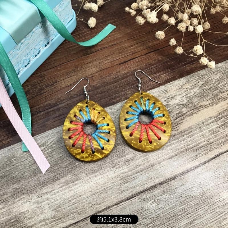Natural handmade coconut shell earrings Bohemian women's retro cute versatile earrings temperament earrings