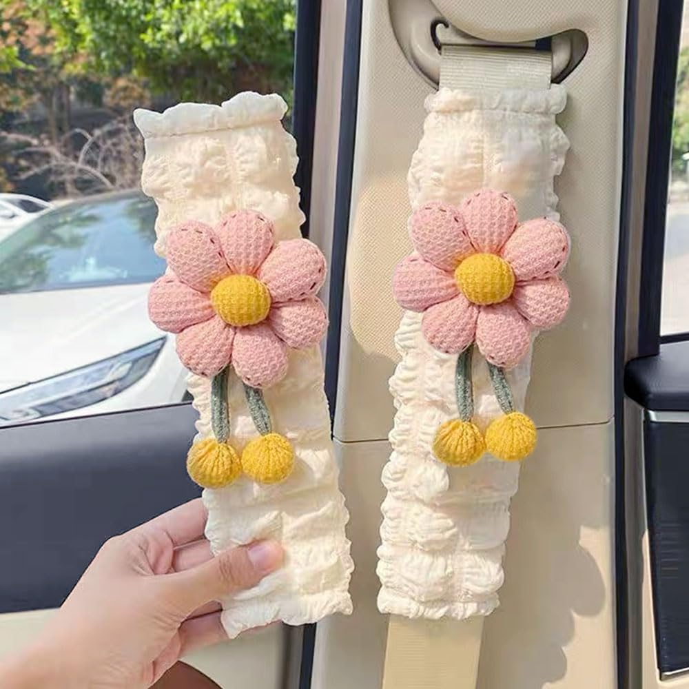 2 Pack Car Seat Belt Cover Pads, Soft Seat Belt Shoulder Pad with Petals, Cute Floral Car Seatbelt Covers Protector for Women Girls, Universal Fit