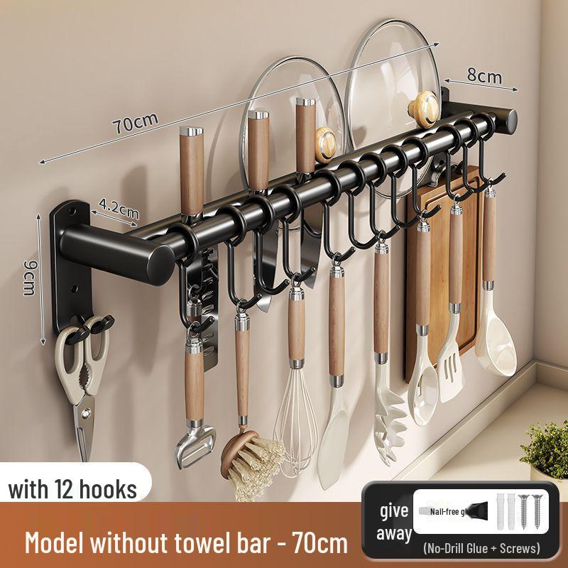 Stainless Steel Wall-Mounted Kitchen Hook & Pot Lid Rack with Knife Holder.