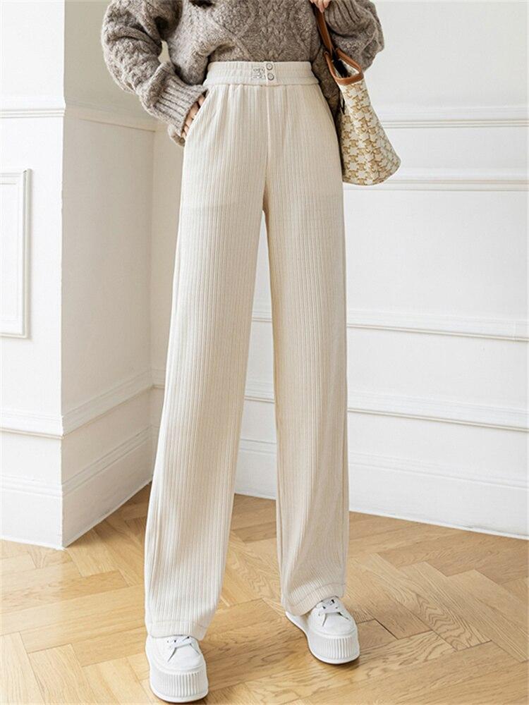 

Удобные брюки прямого кроя, повседневные брюки, женские широкие брюки с высокой талией, уютные базовые универсальные однотонные брюки в консервативном стиле XXL белый