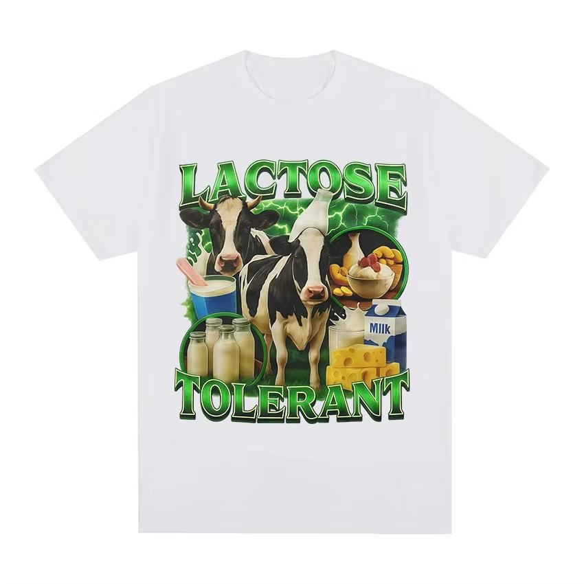 Laktoseintolerant Kuh Lustig Milchprodukt Liebhaber Grafik T-Shirt Unisex Damenmode Hohe Qualität Baumwolle T-Shirts Mode O-Ausschnitt Baumwolle T-Shirts