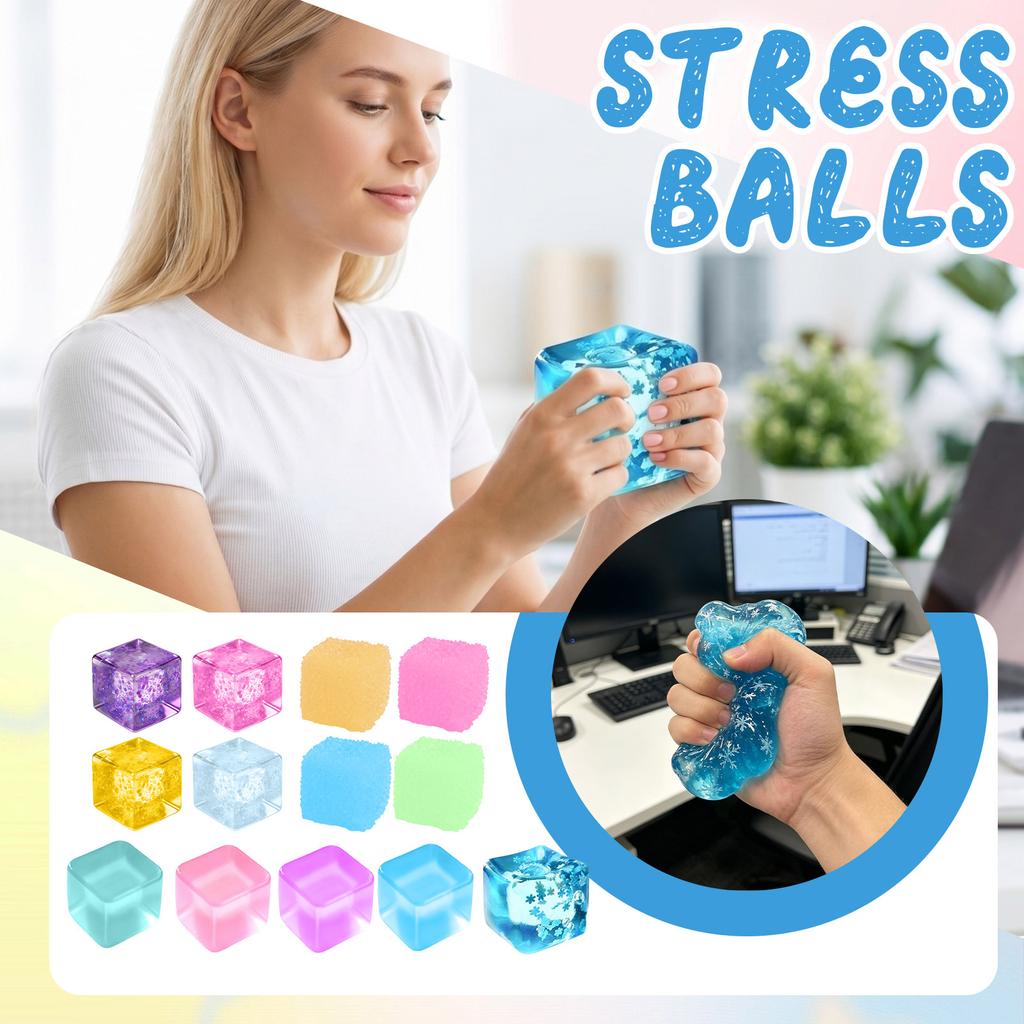 Sensory Stress Relief Toy Soft Squeeze Cube with Floating Particles Clear Transparent Design for Hand Exercise and Focus Enhancement