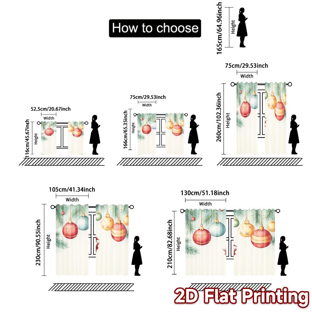 2pcs,Curtains Christmas Ornaments Santa Claus Watercolor (3) Modern Curtains Polyester Easy Install Curtains Gifts Perfect for