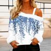 Women's Off-the-shoulder Plush Neck Printed Long-sleeved Pullover T-shirt Top