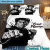 Benutzerdefinierter Name 3-teiliges dynamisches Bruce-Lee-Pose Bettwäsche-Set, inklusive Bettbezug und 2 Kissenbezügen. Perfekt für Schlafzimmer, Wohnheim, Fan-Weihnachtsgeschenk