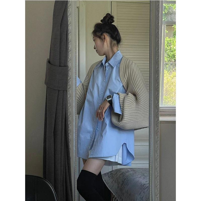 

Осенне-зимняя рубашка с шалью, комплект из двух предметов, рубашка свободного кроя