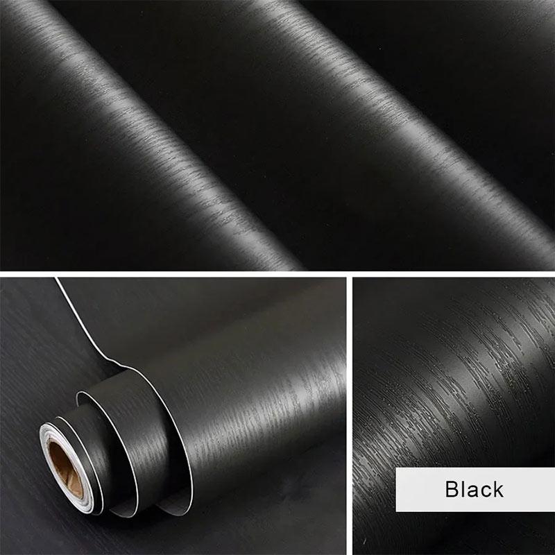 PVC Wood Grain White And Black Self Adhesive Wallpaper Closet Waterproof Kitchen Bedroom Furniture Door Renovation Wall Sticker
