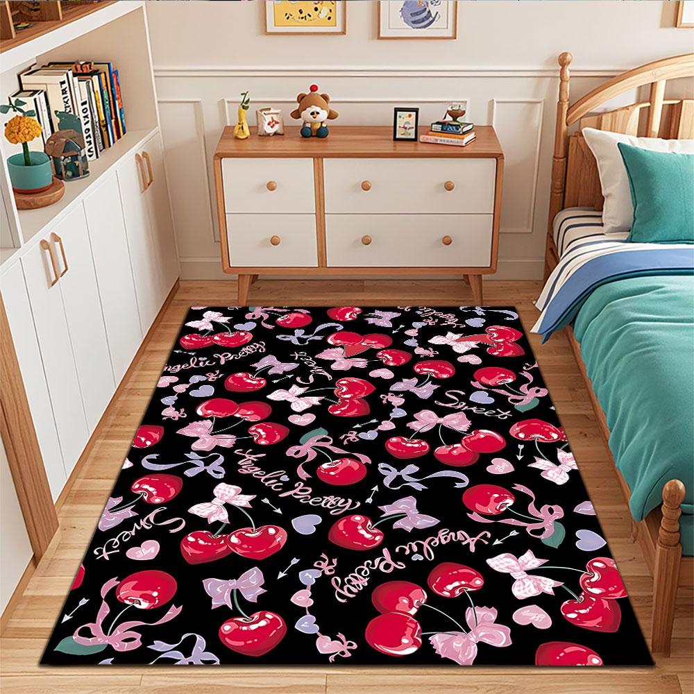 Sweet Cherries and Ribbon Pattern Patterned carpet, suitable as a non slip play mat for the living room and bedroom sofa