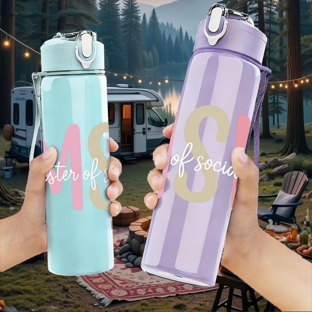 1PC MSW Simple Pastel Letter 750ml Color Plastic Sports Water Bottle Leakproof Flip Straw Lid Suitable for Sports Office Home Use