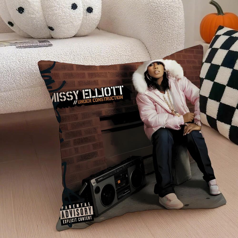 

Rapper M-Missy ElliottS Album Pillow Case Anti-dustmite Pillowcase Invisible zipper silky short plush Sofa cushion cover 12x12Inch