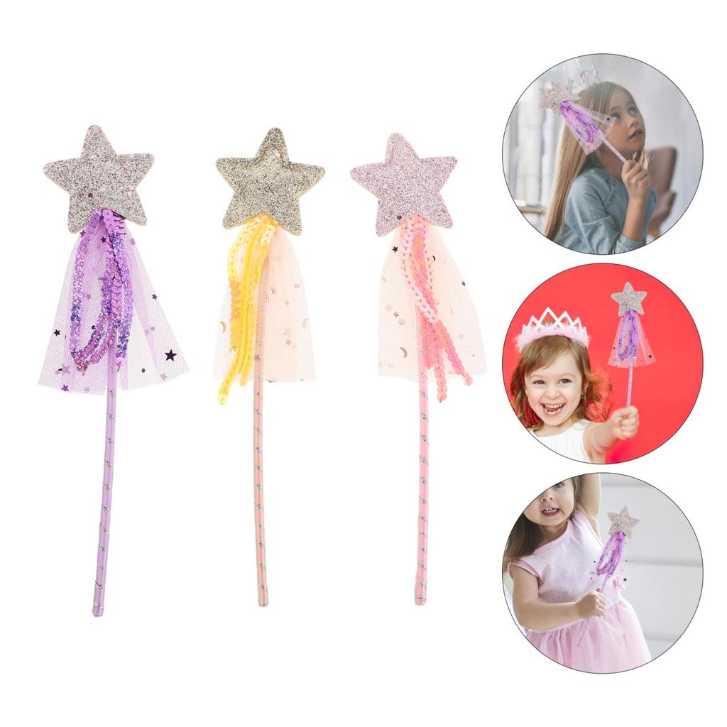 VORCOOL Prinzessinnen-Accessoires Zauberstab mit Stiel Pailletten und Glitzer Kleines Geburtstags-Süßes Set aus 3 Stäben, Artikel, Geschenk, Prinzessin,