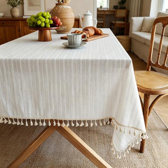 Lilac Floral Tablecloth, Cotton Small Fresh Flower Print Table Cover, Pastoral Style Breathable Cloth for Desk, Dorm Room Decor, Coffee Corner &